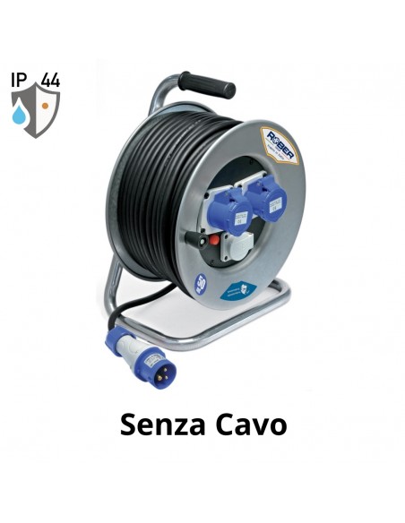 AVVOLGICAVO METAL 50MT. VUOTO 2PRESE BLU+SCK.+DIS