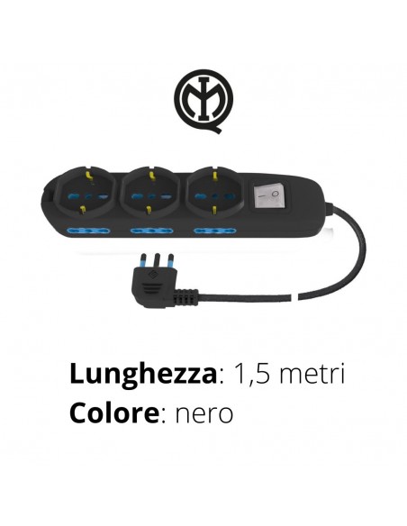 MULTIPRESA 6 BIPR.+3 SCHUKO+INTERR.+CAVO NERA