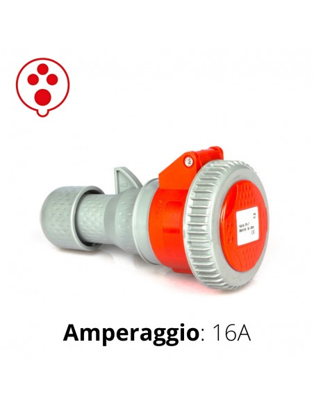 PRESA CEE ROSSA 16A 3P+T  6h   380-415V   IP67