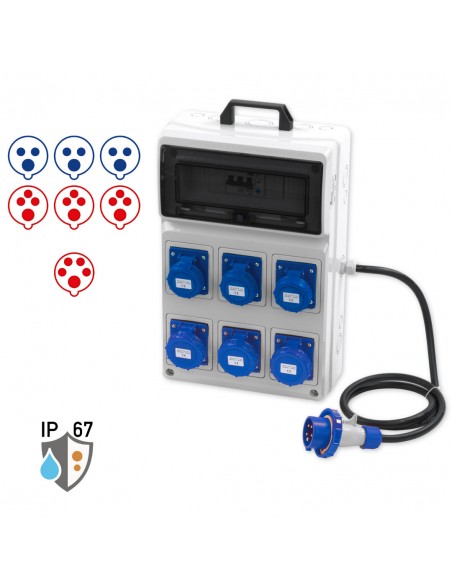 QUADRETTO PORT. 3 PRESE ROSSE+3  BLU  IP.67