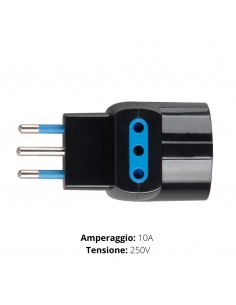 ADATTATORE TRIPLO SCHUKO SPINA 10A +T NERO