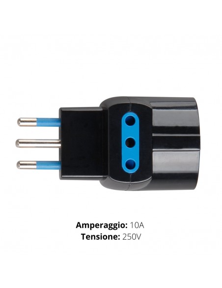 ADATTATORE TRIPLO SCHUKO SPINA 10A +T NERO
