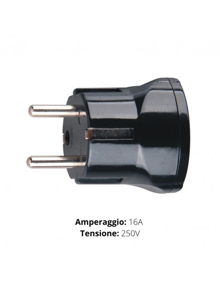 ADATTATORE SPINA SCHUKO A PRESA BIPASSO NERO
