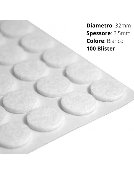 FELTRO ADESIVO  BLISTER D.32mm  SP. 3mm   BIANCO