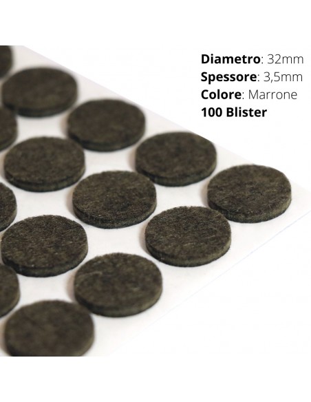 FELTRO ADESIVO  BLISTER D.32mm  SP. 3mm   MARRONE