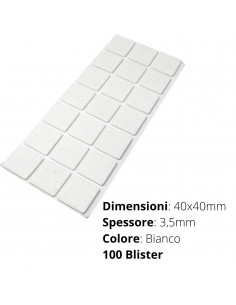 FELTRO ADESIVO  BLISTER 40x40mm SP. 3mm   BIANCO
