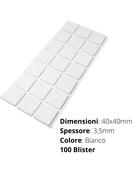 FELTRO ADESIVO  BLISTER 40x40mm SP. 3mm   BIANCO