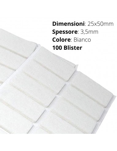 FELTRO ADESIVO  BLISTER 25x50mm SP. 3mm  BIANCO