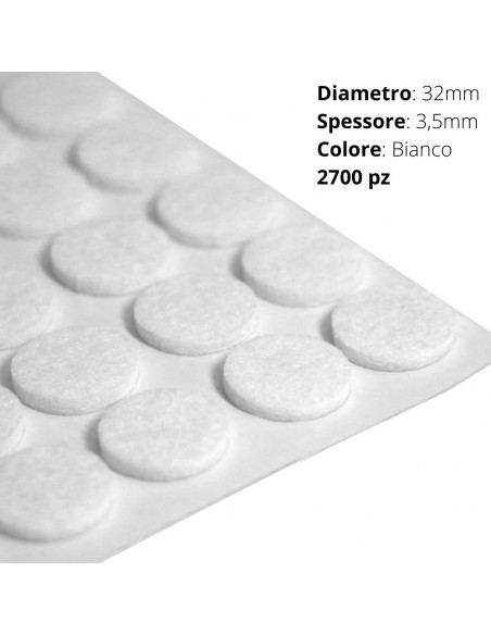 FELTRO ADESIVO ROTOLO DIAM. 32mm  SP.3mm  BIANCO