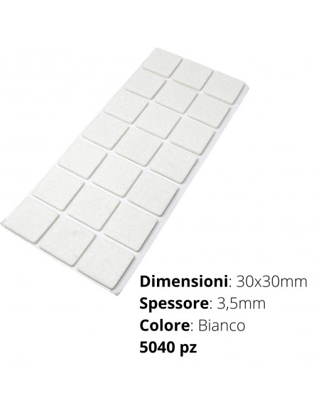 FELTRO ADESIVO STRISCIA   30x30 mm  SP.3mm  BIANCO