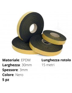 GUARNIZIONE ADESIVA IN GOMMA EPDM 30x3  15MT