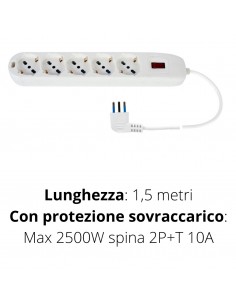 MULTIPRESA 5 UNIV.+INTERR.+CAVO 1,5 MT.SPINA 10A